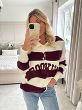 Load image into Gallery viewer, BROOKLYN BURGUNDY KNIT STRIPE COLLAR JUMPER