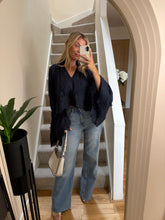 Load image into Gallery viewer, ELLE NAVY BOHO STYLE CROPPED LACE FLARE SLEEVE BLOUSE