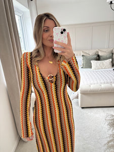 MISSI BROWN STRIPE MAXI DRESS