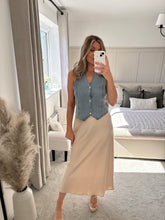 Load image into Gallery viewer, LUCY BEIGE SATIN MIDI SKIRT