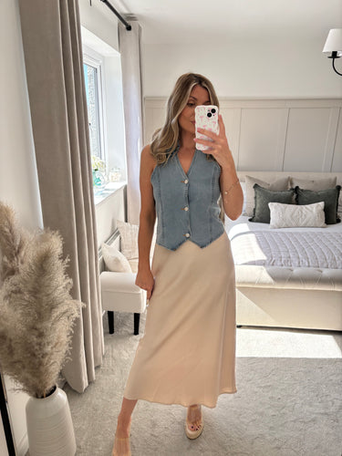 LUCY BEIGE SATIN MIDI SKIRT