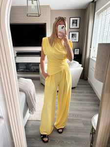 BELLA YELLOW ASYMMETRIC TOP & TROUSER COORD
