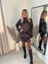 Load image into Gallery viewer, TAUPE AND BROWN ARGYLE JUMPER AND SKIRT SET COORD