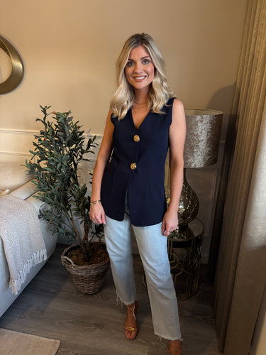 ZAYSHA NAVY GOLD BUTTON TAILORED WAISTCOAT