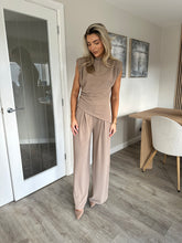 Load image into Gallery viewer, BELLA TAUPE ASYMMETRIC TOP &amp; WIDE LEG TROUSER COORD