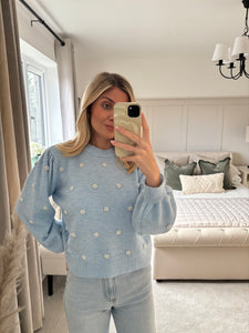 PRIYA PALE BLUE PEARL KNIT JUMPER