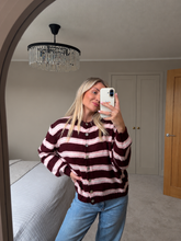 Load image into Gallery viewer, SISI BURGUNDY STRIPE CARDIGAN