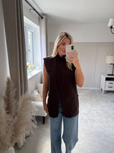 Load image into Gallery viewer, LYDIA BROWN ASYMMETRIC WRAP SLEEVELESS BLAZER