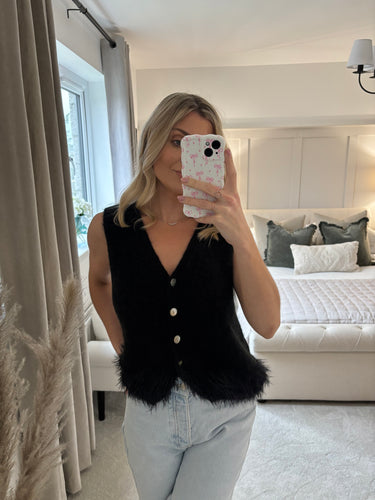 CIARA BLACK FEATHER TRIM WAISTCOAT