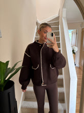 Load image into Gallery viewer, MOLLIE CONTRAST TRIM BROWN HEAVY KNIT JACKET