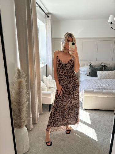 JADE BROWN LEOPARD PRINT COWL NECK DRESS