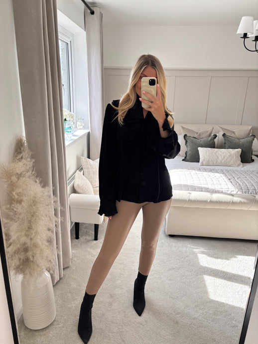 ANYA BEIGE LEATHER LOOK JEGGINGS