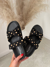 Load image into Gallery viewer, LEONA BLACK STUDDED SANDALS