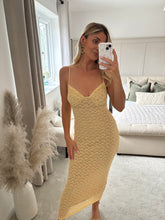 Load image into Gallery viewer, PIPPA YELLOW LACE MIDAXI DRESS WITH NUDE LINING