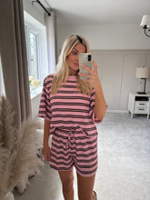 Load image into Gallery viewer, CIARA PINK AND BROWN STRIPE SHORT SET