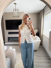 Load image into Gallery viewer, LACEY WHITE LACE MANDARIN BLOUSE