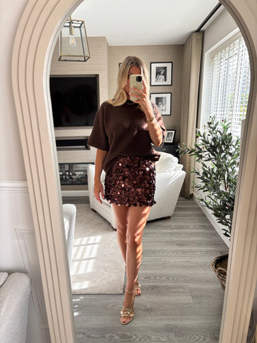 TAYLOR BROWN SEQUIN MINI SKIRT
