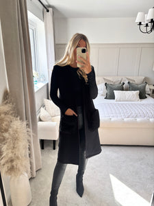 FAYE BLACK KNIT WAISTCOAT WITH FUR POCKETS
