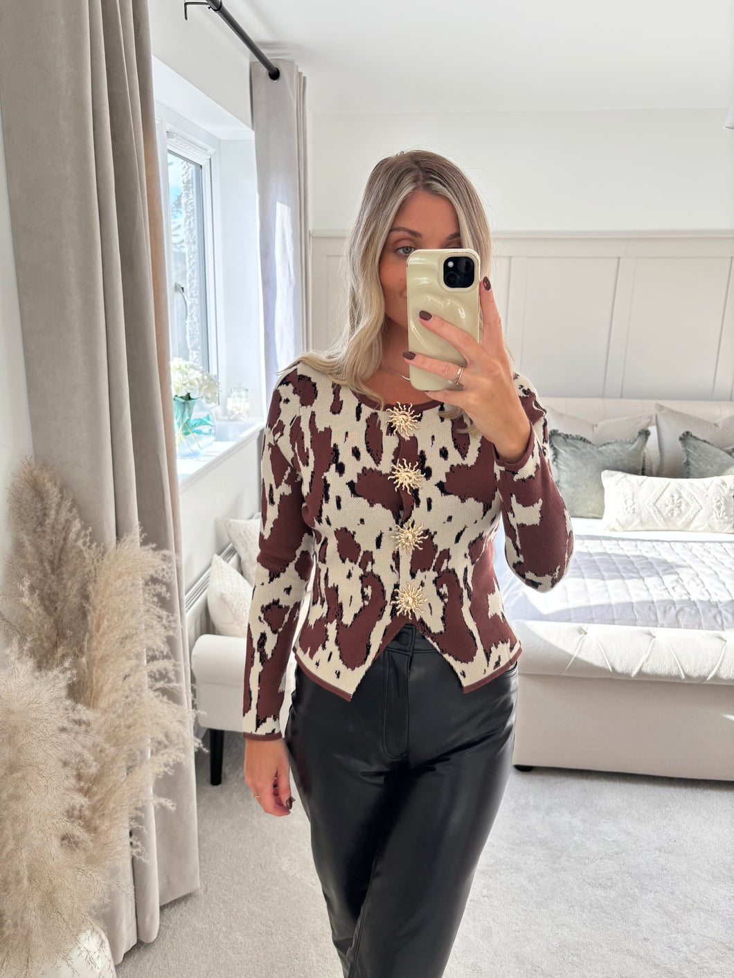 HATTIE BROWN COW PRINT KNITTED CARDIGAN