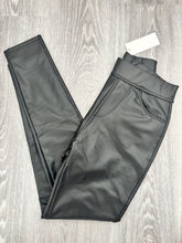 Load image into Gallery viewer, ANYA BLACK FAUX LEATHER LOOK LEGGINGS WITH POCKETS