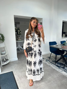 CLAUDIA WHITE PATTERNED MAXI DRESS