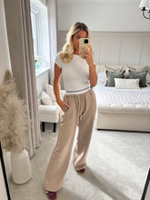Load image into Gallery viewer, JESSIE BEIGE BANDED WAIST WIDE LEG TROUSERS