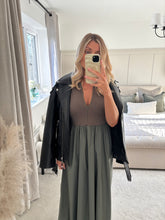 Load image into Gallery viewer, MAISIE KHAKI ZIP FRONT T SHIRT DRESS