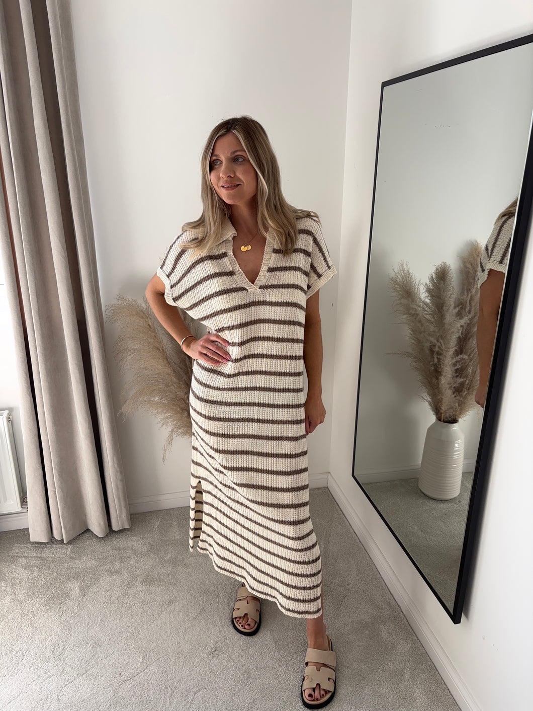 CALLIE BROWN KNIT STRIPE DRESS