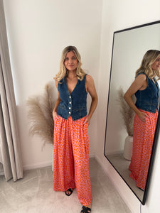 AILSA CORAL ANIMAL PRINT DRAWSTRING TROUSERS