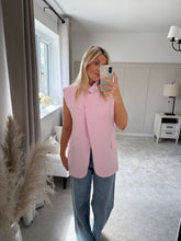 Load image into Gallery viewer, LYDIA PINK ASYMMETRIC WRAP SLEEVELESS BLAZER