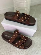 Load image into Gallery viewer, LEONA BROWN STUDDED SANDALS