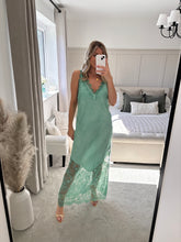 Load image into Gallery viewer, LAYLA GREEN SATIN LACE SLIP DRESS