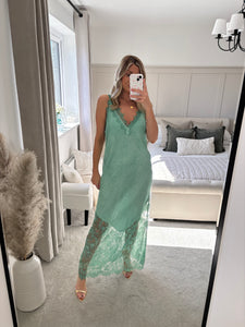 LAYLA GREEN SATIN LACE SLIP DRESS