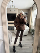Load image into Gallery viewer, MARA BROWN WAIST TIE PUFFER JACKET