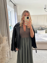 Load image into Gallery viewer, MAISIE KHAKI ZIP FRONT T SHIRT DRESS