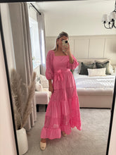 Load image into Gallery viewer, SADIE PINK GUIPURE LACE TIERED MAXI DRESS