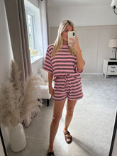 Load image into Gallery viewer, CIARA PINK AND BROWN STRIPE SHORT SET