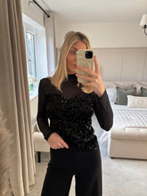 Load image into Gallery viewer, LUCY BLACK SHEER SWEETHEART SEQUIN TOP