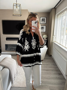 LILY BLACK PRINTED BUTTON FRONT BLOUSE