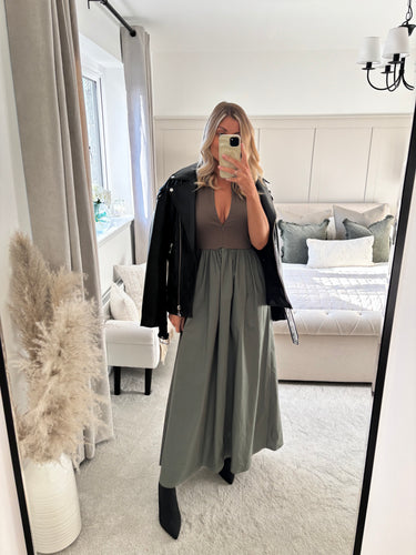 MAISIE KHAKI ZIP FRONT T SHIRT DRESS