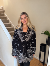 Load image into Gallery viewer, ANGEL BLACK PAISLEY PRINT BELTED CARDIGAN