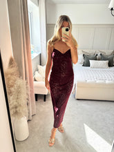 Load image into Gallery viewer, SYBIL BURGUNDY MESH ANIMAL PRINT MIDI DRESS
