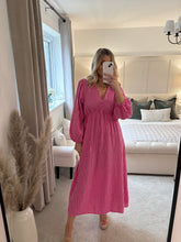 Load image into Gallery viewer, RAE PINK V NECK STRIPE CHEESECLOTH DRESS