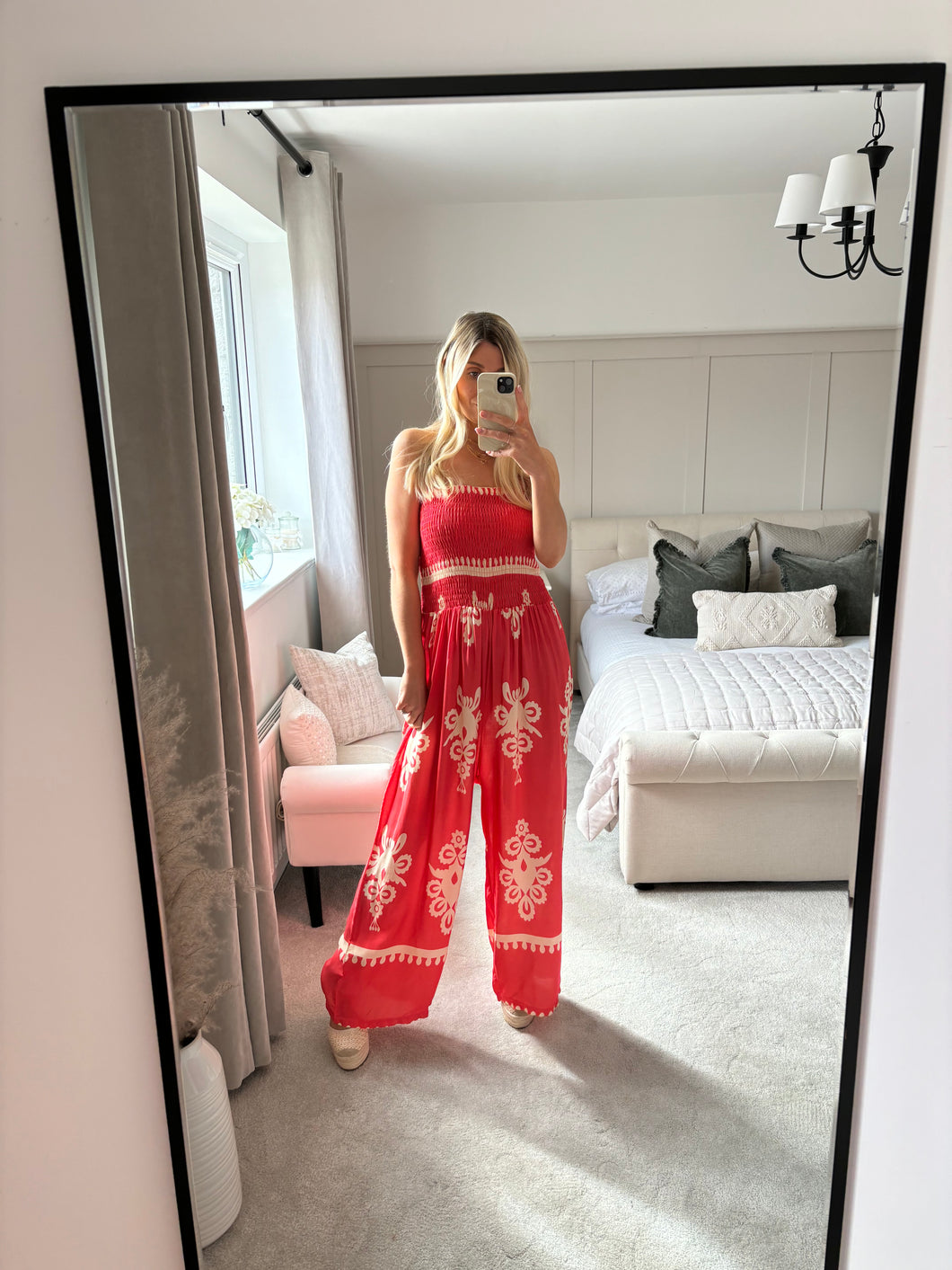 NINA CORAL BANDEAU PRINT JUMPSUIT