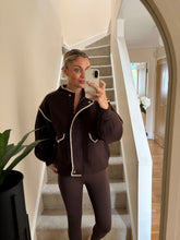 Load image into Gallery viewer, MOLLIE CONTRAST TRIM BROWN HEAVY KNIT JACKET