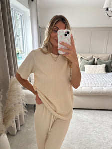 SAMMY BEIGE SHORT SLEEVE PLISSE CO-ORD SET