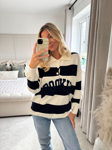 BROOKLYN NAVY KNIT STRIPE COLLAR JUMPER