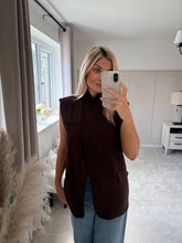 Load image into Gallery viewer, LYDIA BROWN ASYMMETRIC WRAP SLEEVELESS BLAZER