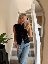 Load image into Gallery viewer, LACEY BLACK LACE MANDARIN BLOUSE