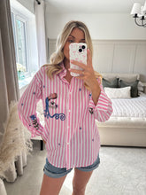Load image into Gallery viewer, JOY PINK EMBROIDERED STRIPE SHIRT